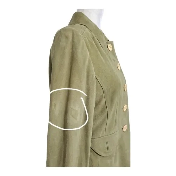 Ann Taylor Women's Sage Green Suede Office Work Casual Jacket 5 Button Sz Medium - Picture 7 of 8